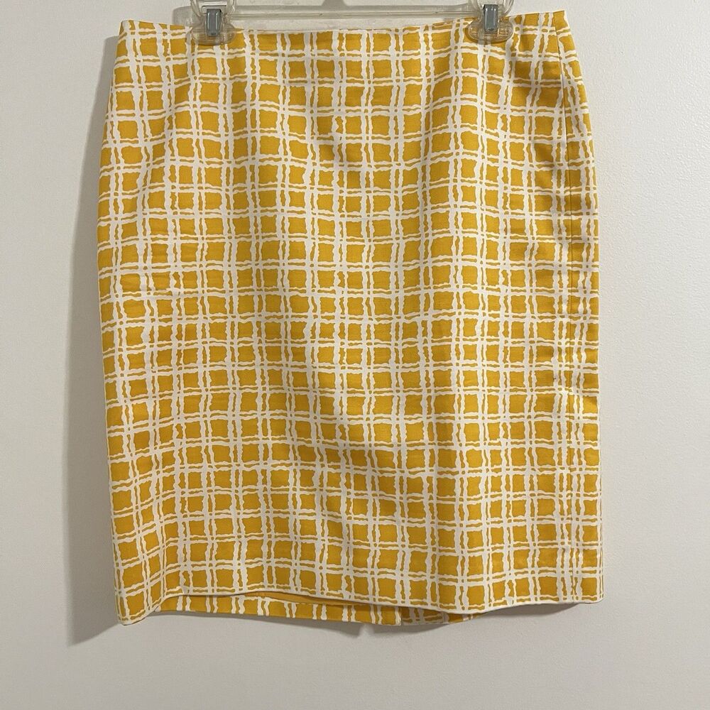 Talbots Petites Skirt Size 12P Yellow Windowpane Plaid Business Knee‎ Length